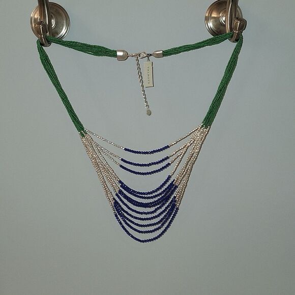 New TALBOTS Colorful Long Beaded Necklace ~ Green Blue Silver Beads $69.50 - Picture 6 of 16